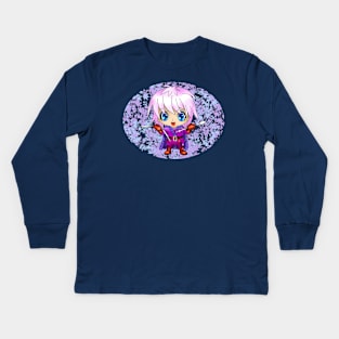 cute dnd elf archer in shades of pink and purple Kids Long Sleeve T-Shirt